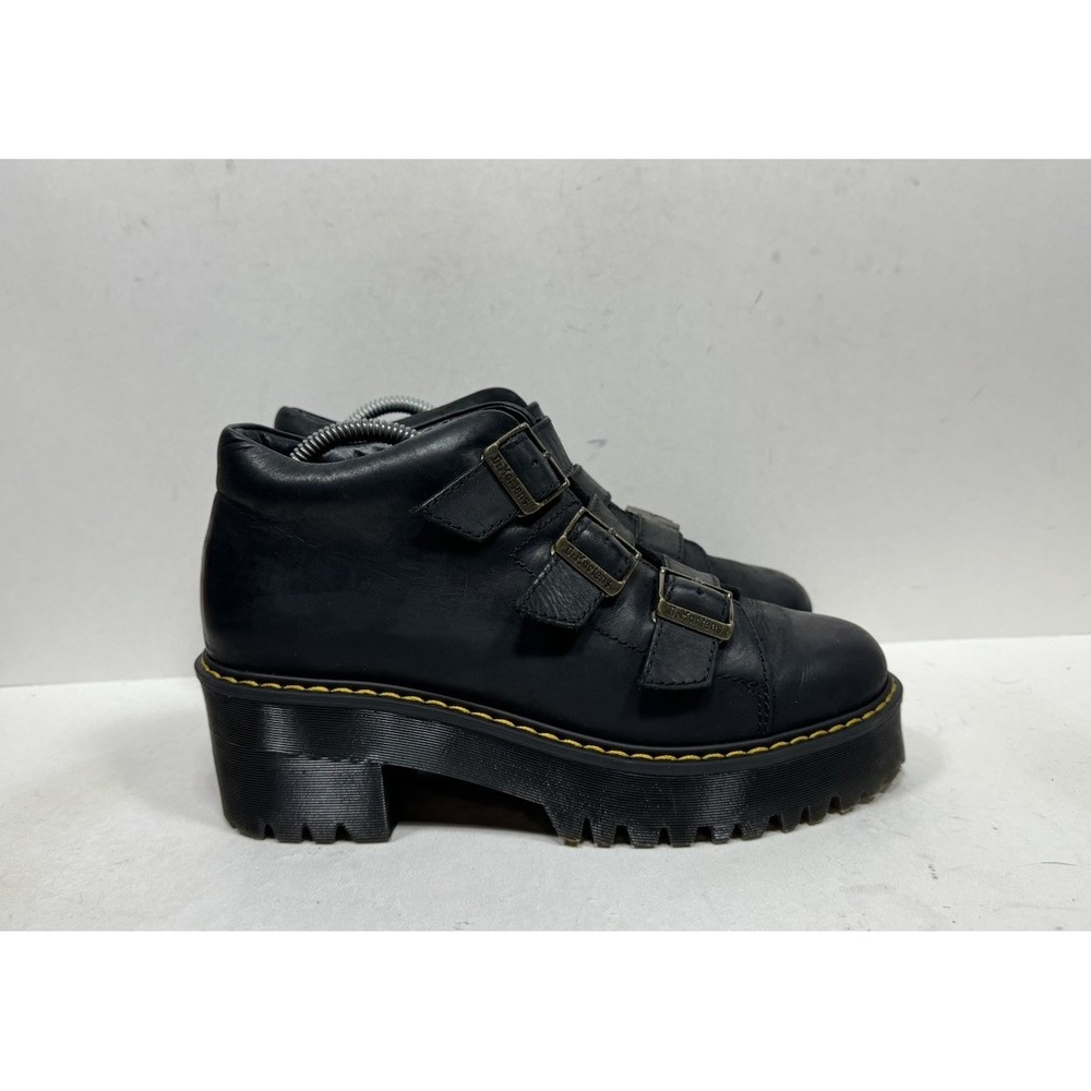 Dr. Martens Coppola Platform Ankle Boots Buckle Black Women's Size 9 3 Strap